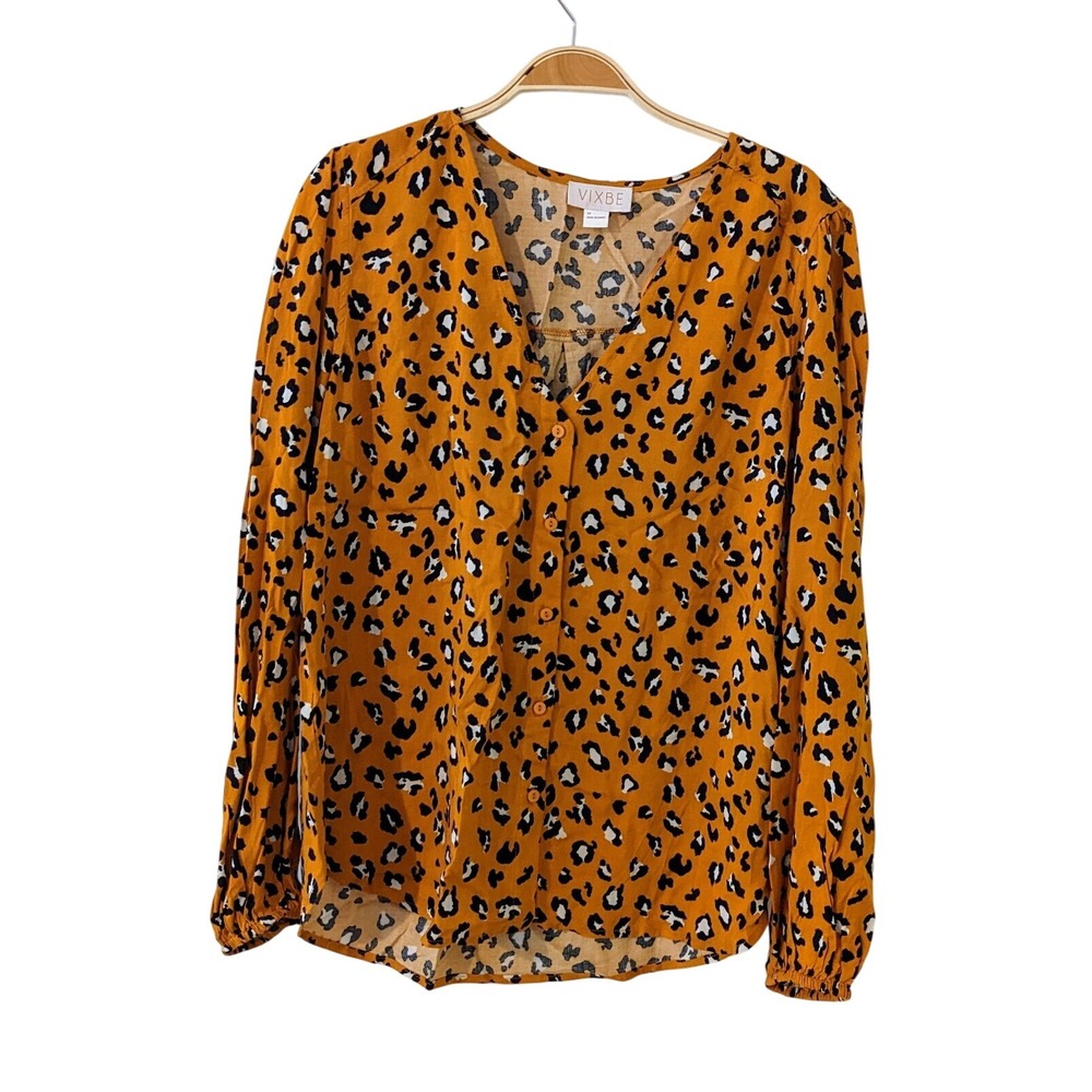 Vixbe Animal‎ Print Blouse Button Front Long Sleeve Women Medium